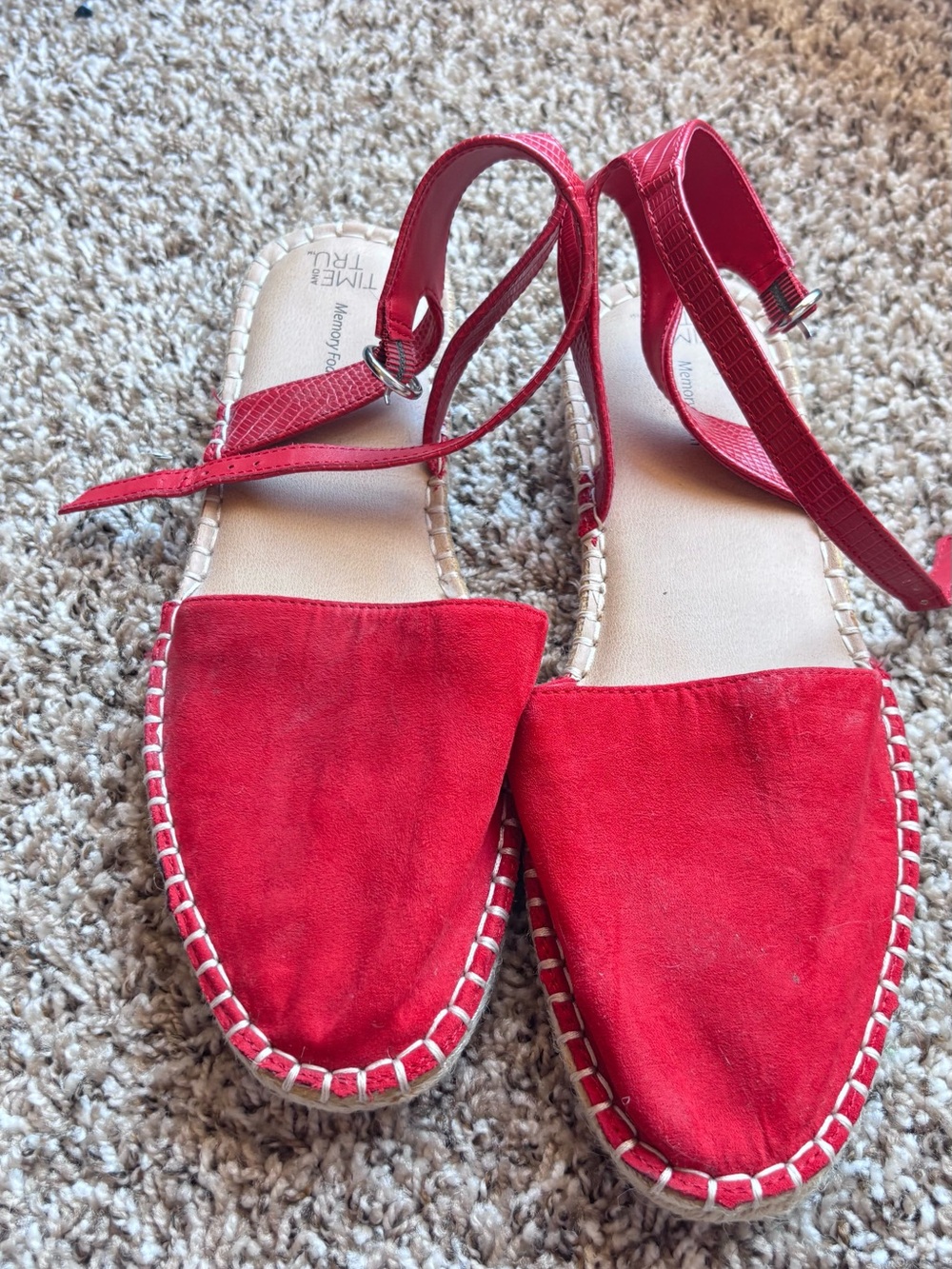 Time and Tru Red Suede Espadrille Ankle-Strap Sandals